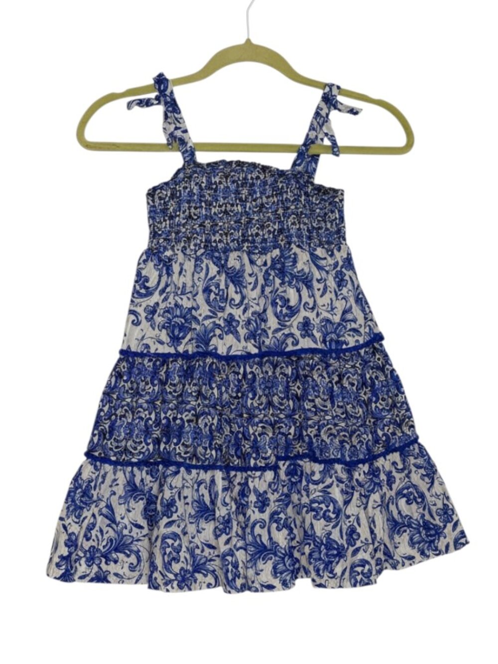 Haute Hippie Sun Dress Smocked Tiered Fit Flare Floral Blue White Girl 6